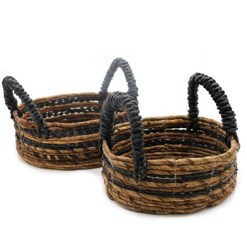 NBA-02 - Banana Leaf & Hitam Raffia Basket- Set of 2 - Sold in 1x unit/s per outer