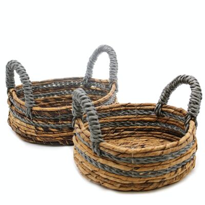 NBA-03 - Banana Leaf & Abu-abu Raffia Basket- Set of 2 - Sold in 1x unit/s per outer