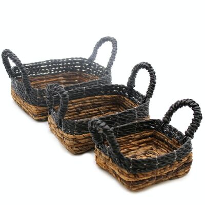 NBA-05 - Banana Leaf & Hitam Raffia Square Basket- Set of 3 - Sold in 1x unit/s per outer