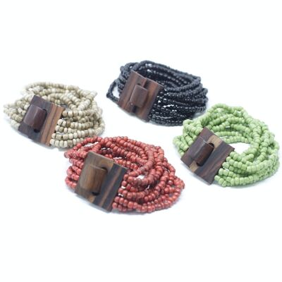Nbang-02 - Chiusura in legno con braccialetto multi-perline - Colori asst - Venduto in unità 12x per esterno