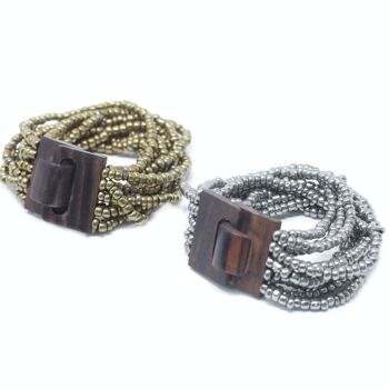 Nbang-03 - Fermoir jonc multi-perles en bois - Asst or/bronze - Vendu en 12x unité/s par extérieur 4