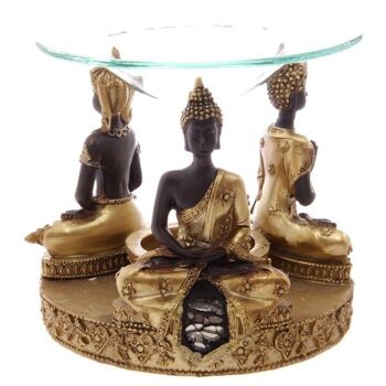 OB-292 - Brûleur à l'huile et à la cire de Bouddha thaïlandais doré et brun avec mosaïque de verre - Vendu en 1x unité/s par extérieur 2