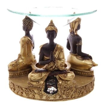 OB-292 - Brûleur à l'huile et à la cire de Bouddha thaïlandais doré et brun avec mosaïque de verre - Vendu en 1x unité/s par extérieur 3