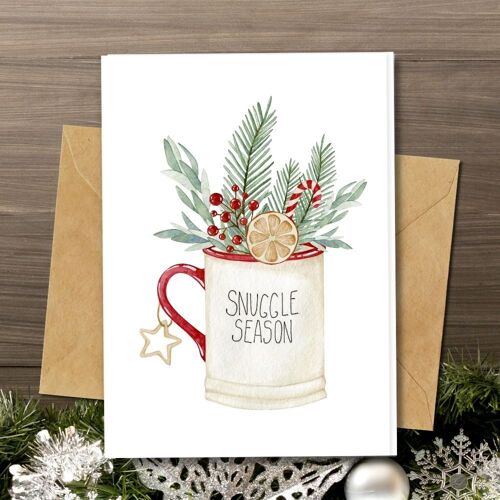 Handmade Eco Friendly | Plantable Seed or Organic Material Paper Christmas Cards - Snuggle Season