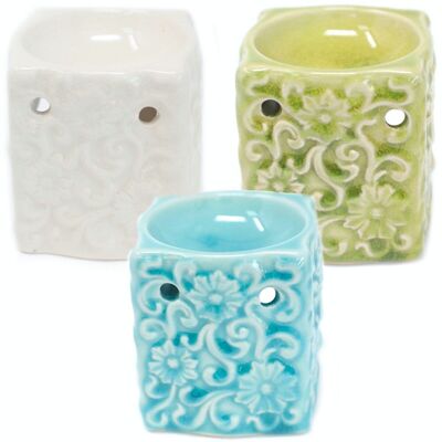 OBCS-06 - Classic Small Square Floral Oil Burners (aast) - Sold in 6x unit/s per outer