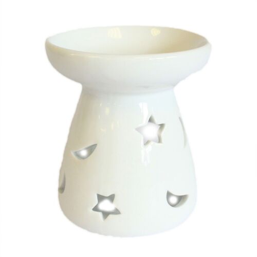 OBCW-01 - Sm Classic White Oil Burner - Moon & Star - Sold in 1x unit/s per outer