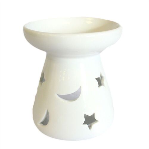 OBCW-02 - Lrg Classic White Oil Burner - Moon & Star - Sold in 1x unit/s per outer