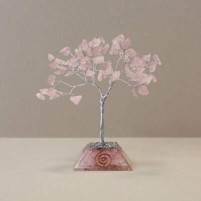 OGemT-03 - Árbol de piedras preciosas con base de orgonita - Piedra 80 - Cuarzo rosa - Se vende en 1 unidad/es por exterior