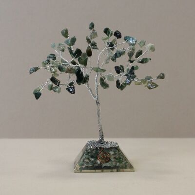 OGemT-04 - Albero di pietre preziose con base in orgonite - 80 pietre - Agata muschiata - Venduto in 1x unità per esterno