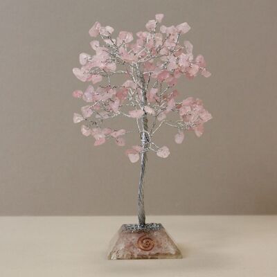 OGemT-07 - Árbol de piedras preciosas con base de orgonita - Piedra 160 - Cuarzo rosa - Se vende en 1 unidad/es por exterior