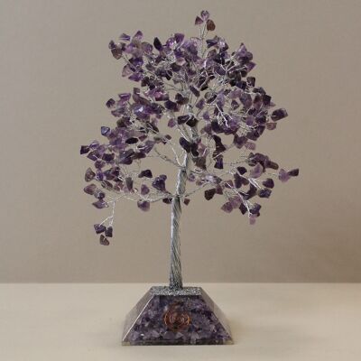 OGemT-10 - Árbol de piedras preciosas con base de orgonita - Piedra 320 - Amatista - Se vende en 1 unidad/es por exterior