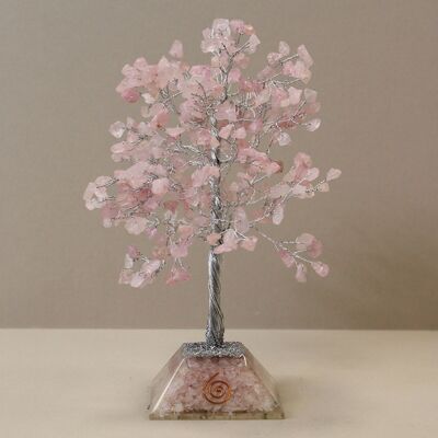 OGemT-11 - Albero di pietre preziose con base in orgonite - Pietra 320 - Quarzo rosa - Venduto in 1x unità per esterno