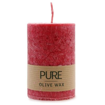 OliveC-05 - Bougie en cire d'olive pure - Rouge - Vendue en 12x unité/s par extérieur