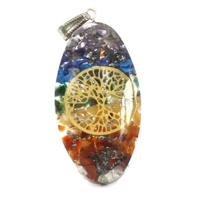 OPP-12 - Orgonite Power Pendant - 7 Stone Chakra ovale con albero - Venduto in 3x unità per esterno