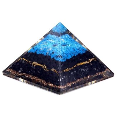 Orgn-17 - Orgonite Pyramid - Turqoise and Black Tourmaline - 70 mm - Sold in 1x unit/s per outer