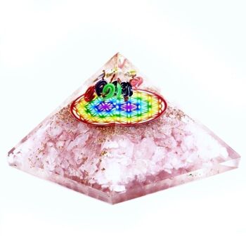 Orgn-19 - Pyramide d'orgonite - Fleur de vie arc-en-ciel en quartz rose - 70 mm - Vendu en 1x unité/s par extérieur 3