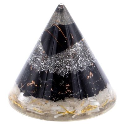 Orgn-20 - Orgonite Cone - Selenite and Black Toumaline Copper - 90 mm - Sold in 1x unit/s per outer