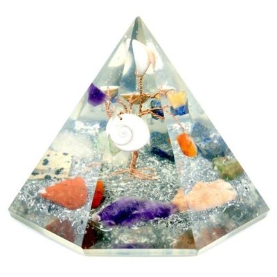 Orgn-22 - Pirámide de 7 lados de orgonita - Árbol de la sabiduría de piedras preciosas - 90 mm - Se vende en 1 unidad/es por exterior