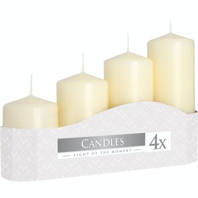 PC-05 - Set of 4 Pillar Candles 50mm (11/16/22/33H) - Ivory - Sold in 3x unit/s per outer