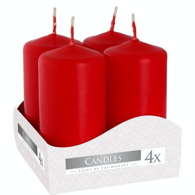 PC-04 - Ensemble de 4 Bougies Pilier 40x80mm - Rouge - Vendu en 3x unité/s par extérieur