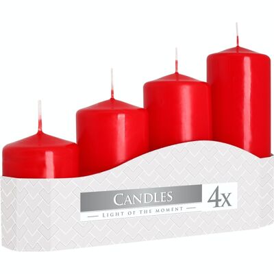 PC-06 - Set of 4 Pillar Candles 50mm (11/16/22/33H) - Red - Sold in 3x unit/s per outer