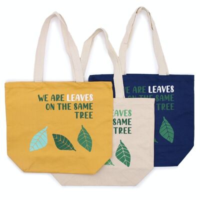 PCB-02 - Printed Cotton Bag - We are Leaves - Yellow, Blue and Natural - Sold in 3x unit/s per outer