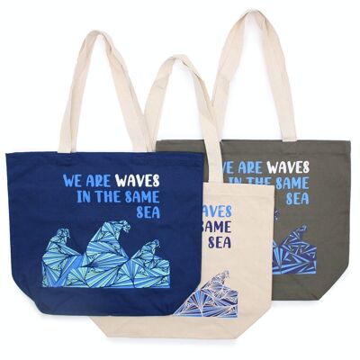 PCB-01 - Sac en coton imprimé - We are Waves - Gris, bleu et naturel - Vendu en 3x unité/s par extérieur