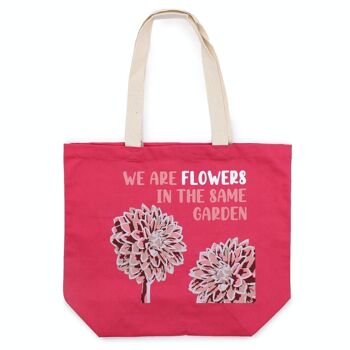 PCB-03 - Sac en coton imprimé - We are Flowers - Olive, Rose et Naturel - Vendu en 3x unité/s par extérieur 6