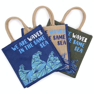 PJB-01 - Printed Jute Bag - We are Waves - Grey, Blue and Natural - Sold in 3x unit/s per outer