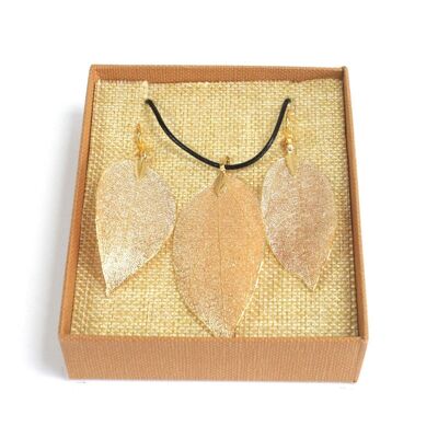 POT-02 - Necklace & Earring Set - Bravery Leaf - Gold - Sold in 1x unit/s per outer
