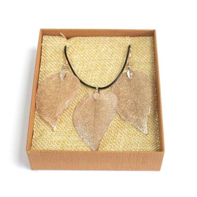 POT-03 - Necklace & Earring Set - Bravery Leaf - Pink Gold - Sold in 1x unit/s per outer