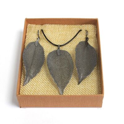 POT-04 - Necklace & Earring Set - Bravery Leaf - Pewter - Sold in 1x unit/s per outer