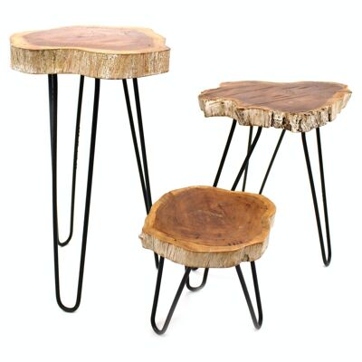 PSS-01 - Set of 3 Gamal Wood Plant Stands - Whitewash - Sold in 1x unit/s per outer