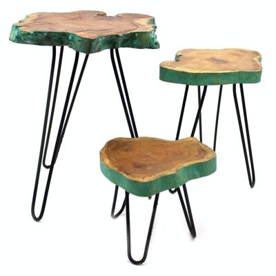 PSS-02 - Set of 3 Gamal Wood Plant Stands - Greenwash - Sold in 1x unit/s per outer