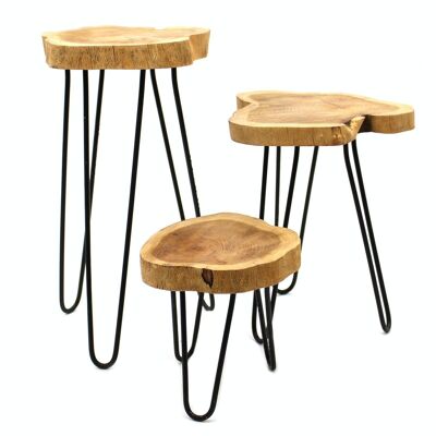 PSS-03 - Set of 3 Gamal Wood Plant Stands - Natural - Sold in 1x unit/s per outer