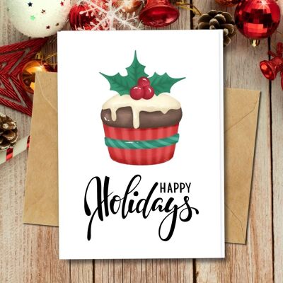 Fatto a mano ecologico | Biglietti di Natale in carta con semi piantabili o materiale organico - Cupcake con una ciliegia in cima