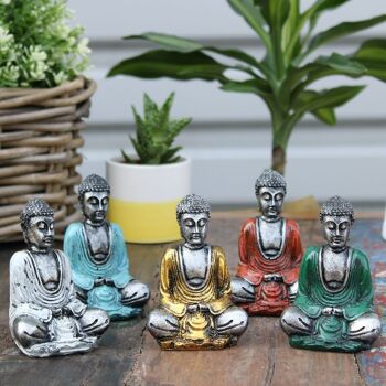 RBud-02 - Mini Bouddha Argenté (Couleurs Assorties) - Vendu en 6x unité/s par extérieur 5