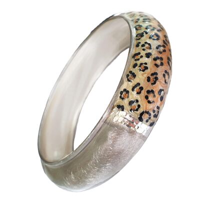 Rigid circle bracelet in Silver and cheetah enamel