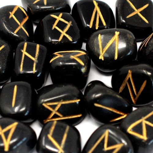 Rune-09 - Runes Stone Set in Pouch - Black Agate - Sold in 1x unit/s per outer