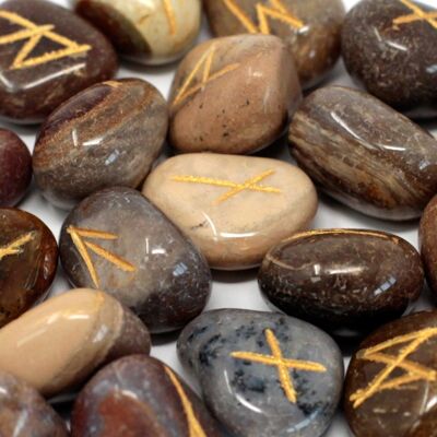 Rune-30 - Runes Stone Set in Pouch - Fancy Jasper - Vendu en 1x unité/s par extérieur