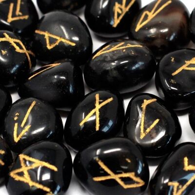 Rune-32 - Juego de piedras rúnicas en bolsa - Ónix negro - Se vende en 1 unidad/es por exterior