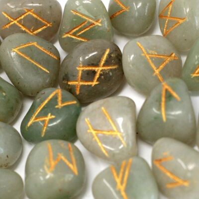 Rune-37 - Ensemble de pierres runiques dans une pochette - Aventurine verte - Vendu en 1x unité/s par extérieur