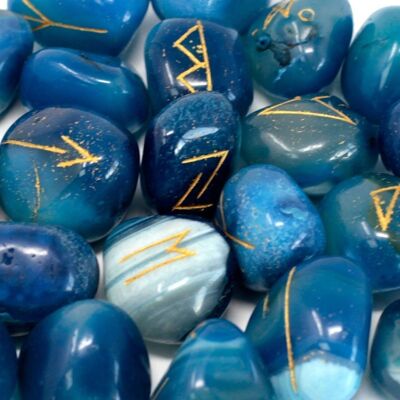 Rune-41 - Ensemble de pierres runiques dans une pochette - Onyx bleu - Vendu en 1x unité/s par extérieur