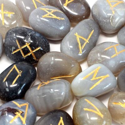 Rune-44 - Juego de piedras rúnicas en bolsa - Ágata gris - Se vende en 1 unidad/es por exterior