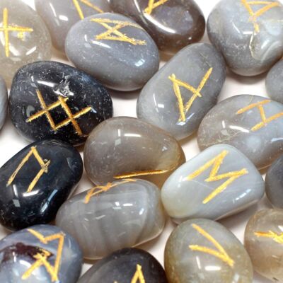 Rune-44 - Runes Stone Set in Pouch - Grey Agate - Verkauft in 1x Einheit/en pro Außenhülle