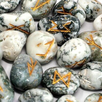 Rune-45 - Runes Stone Set in Pouch - Tree Agate - Sold in 1x unit/s per outer