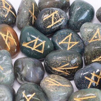 Rune-46 - Runes Stone Set in Pouch - Moss Agate - Vendu en 1x unité/s par extérieur 4