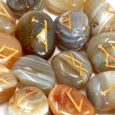 Rune-48 - Runes Stone Set in Pouch - Banded Agate - Sold in 1x unit/s per outer