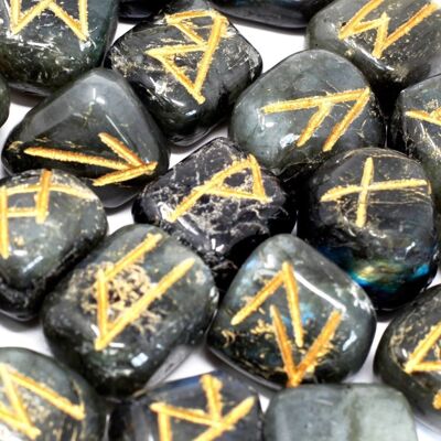 Rune-50 - Runes Stone Set in Pouch - Labradorite - Vendu en 1x unité/s par extérieur