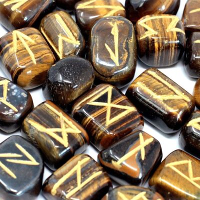 Rune-52 - Juego de piedras rúnicas en bolsa - Ojo de tigre - Se vende en 1 unidad/es por exterior